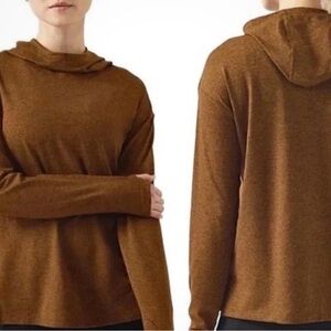 Athleta Utempo Hoodie Heathered Brown Long Sleeve 1X
